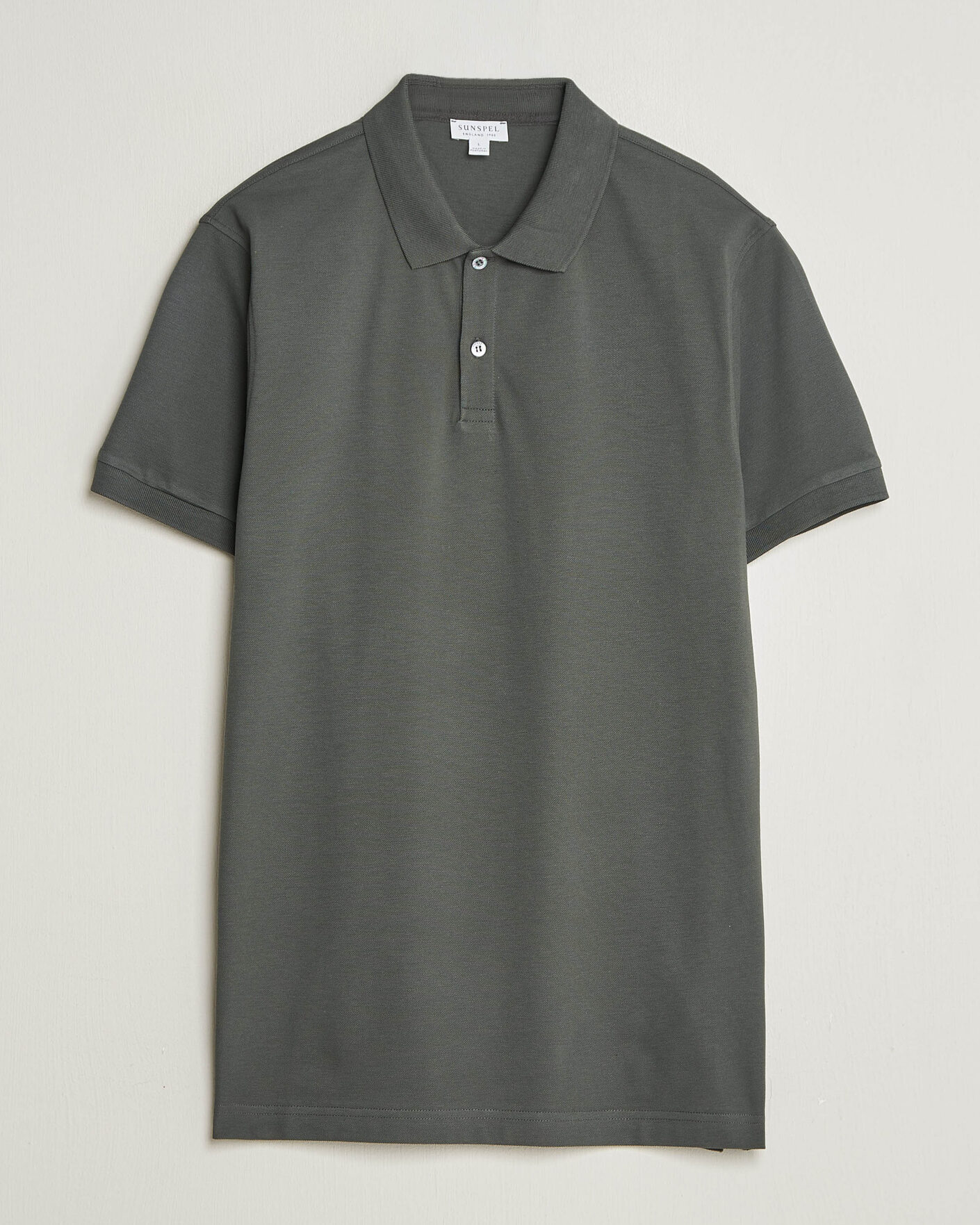 Men | Polo Shirts | Sunspel | Short Sleeve Pique Polo Slate Green