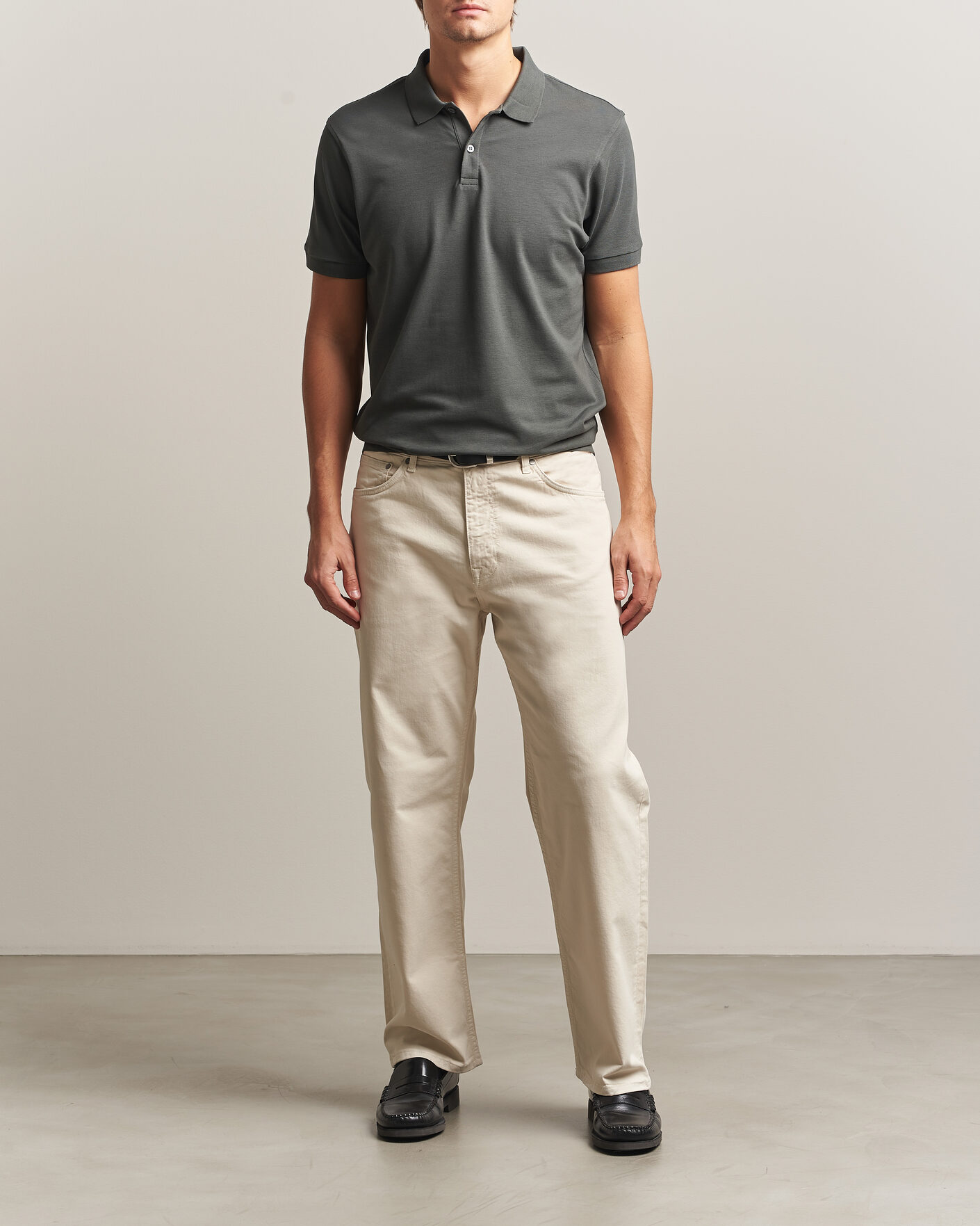 Men | Polo Shirts | Sunspel | Short Sleeve Pique Polo Slate Green