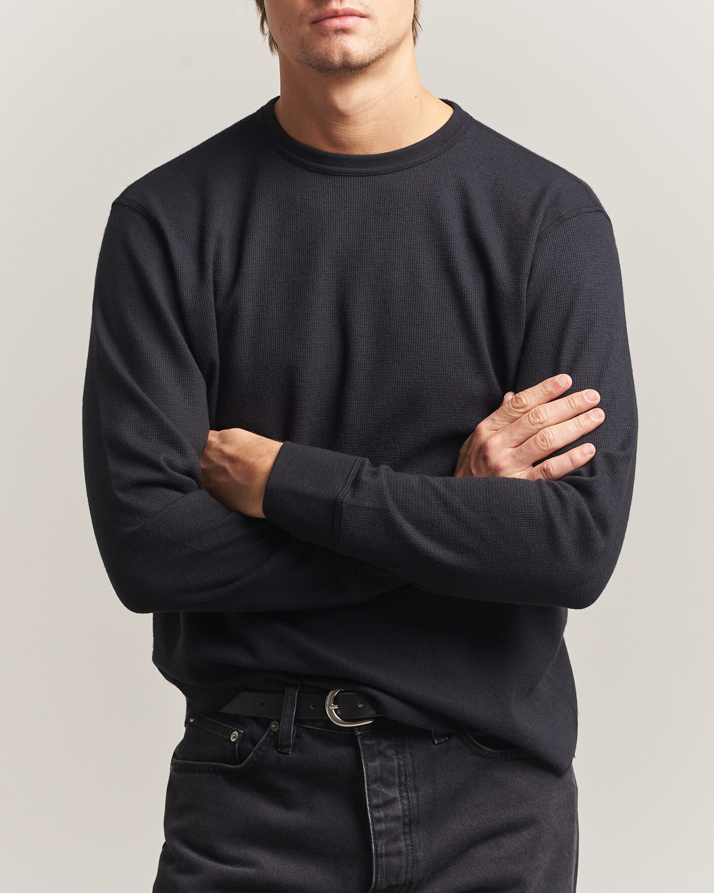Men | T-Shirts | Sunflower | Wool Waffle Long Sleeve T-Shirt Black