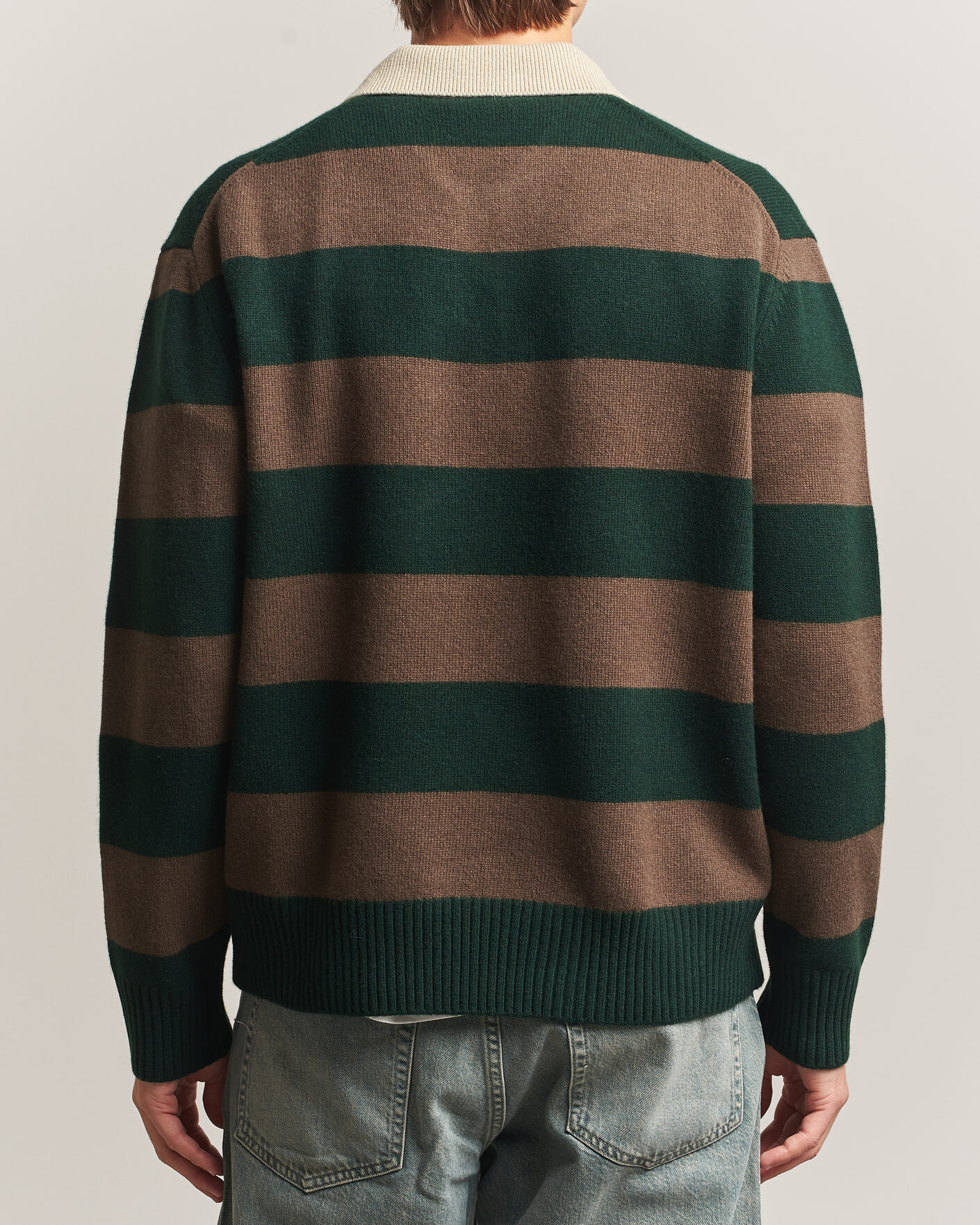 Men | Sweaters & Knitwear | Forét | Frost Stripe Knit Polo Deep Green