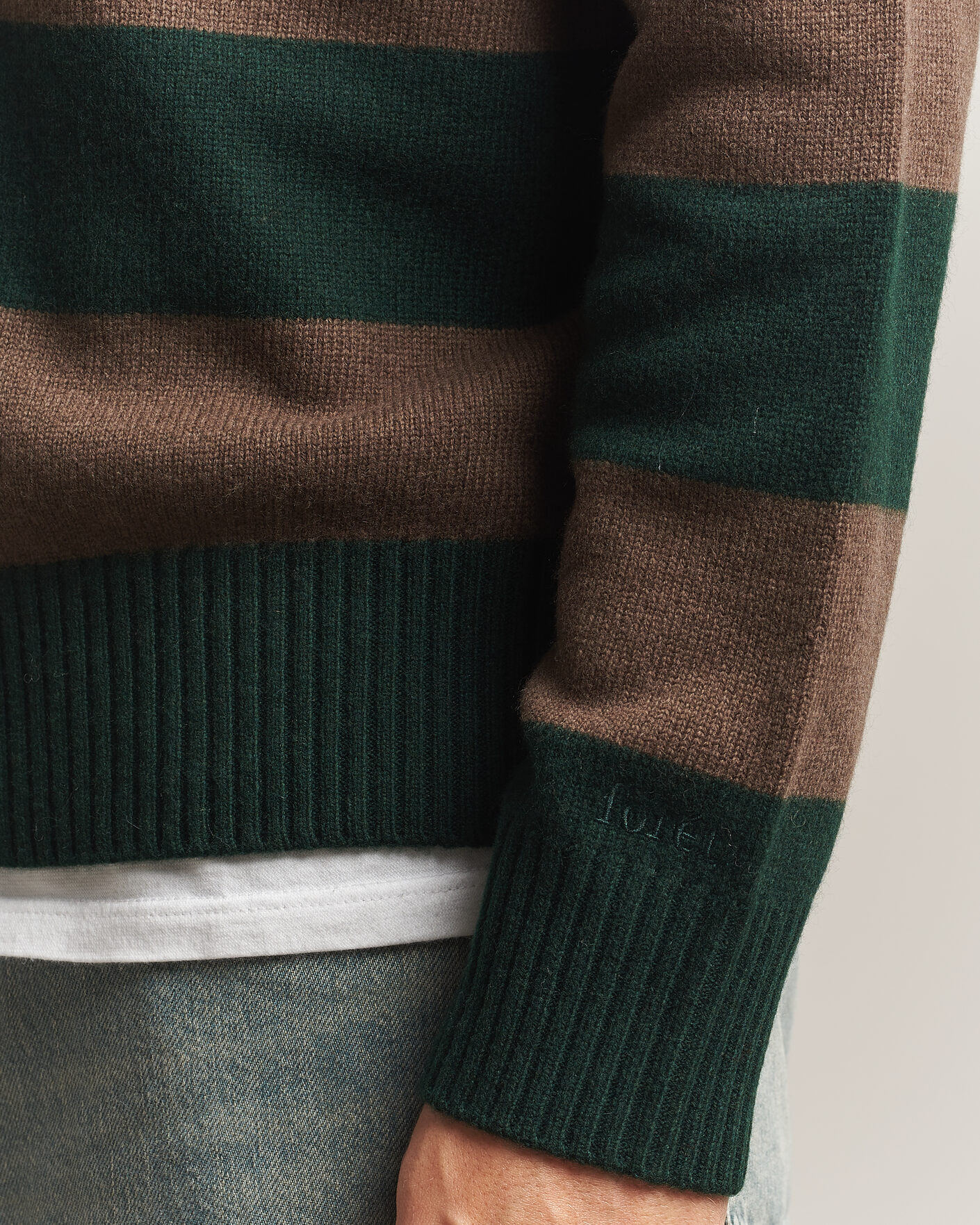 Men | Sweaters & Knitwear | Forét | Frost Stripe Knit Polo Deep Green