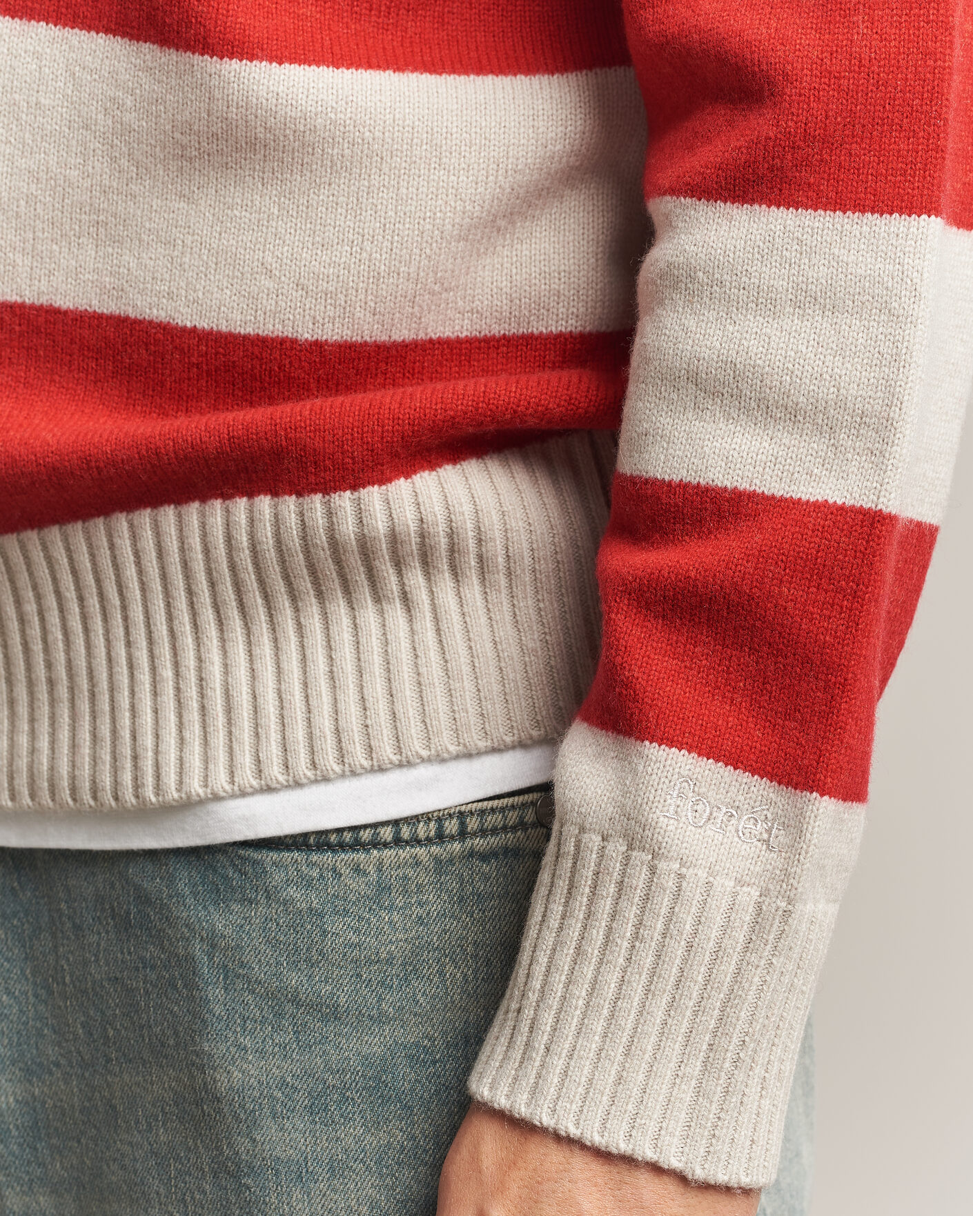 Men | Sweaters & Knitwear | Forét | Frost Stripe Knit Polo Red