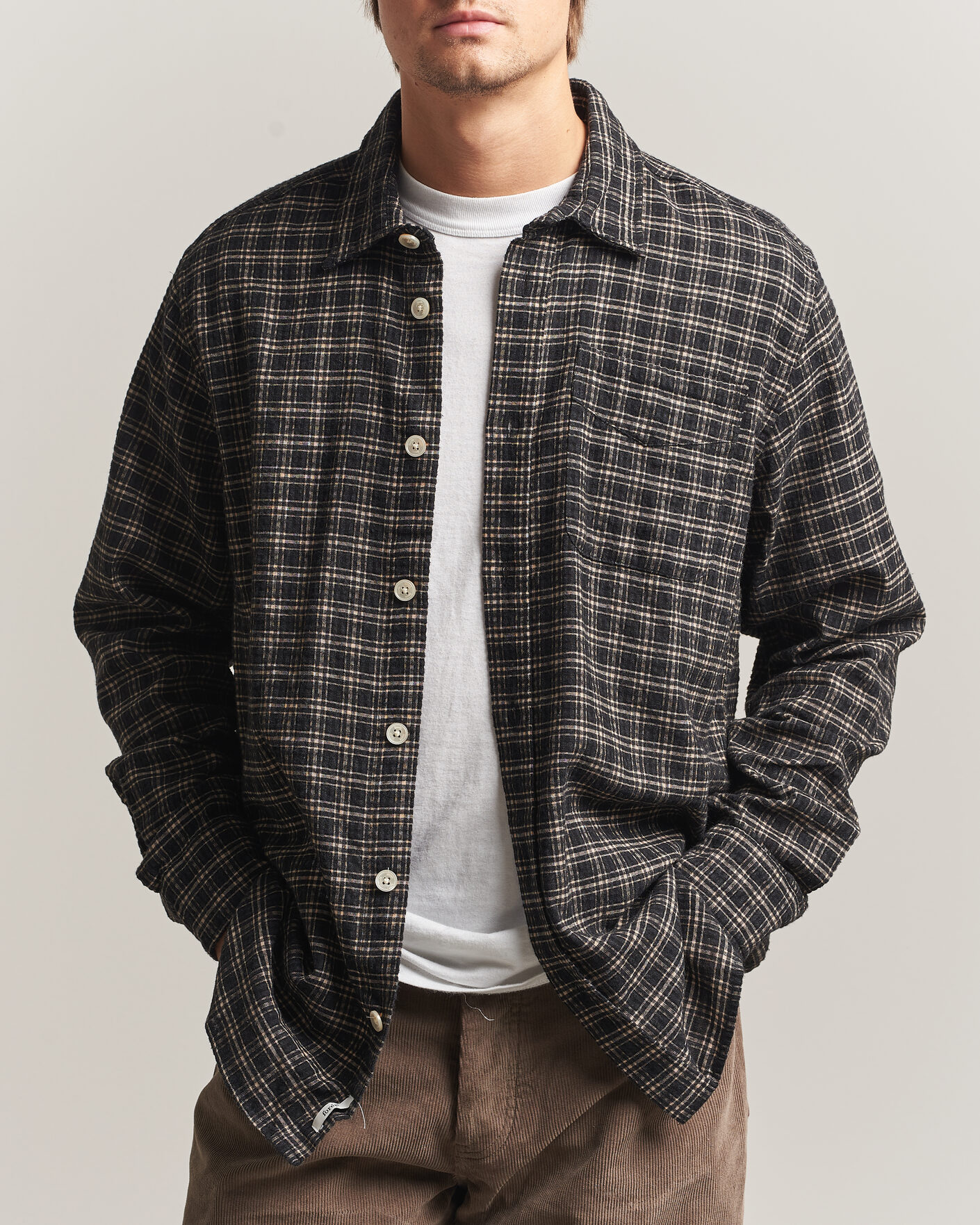 Men | Shirts | Forét | Form Regular Fit Italian Check Shirt Black
