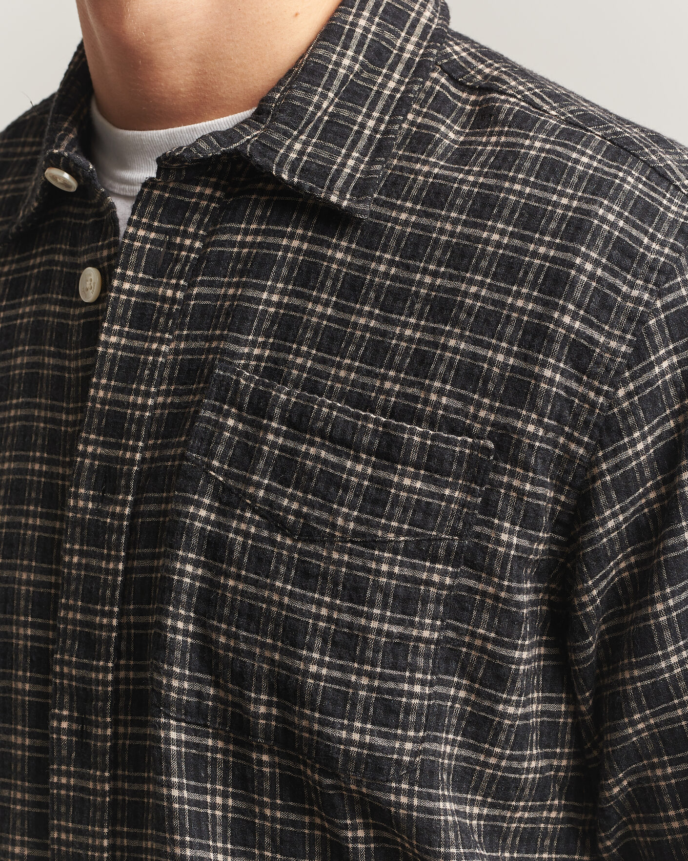 Men | Shirts | Forét | Form Regular Fit Italian Check Shirt Black