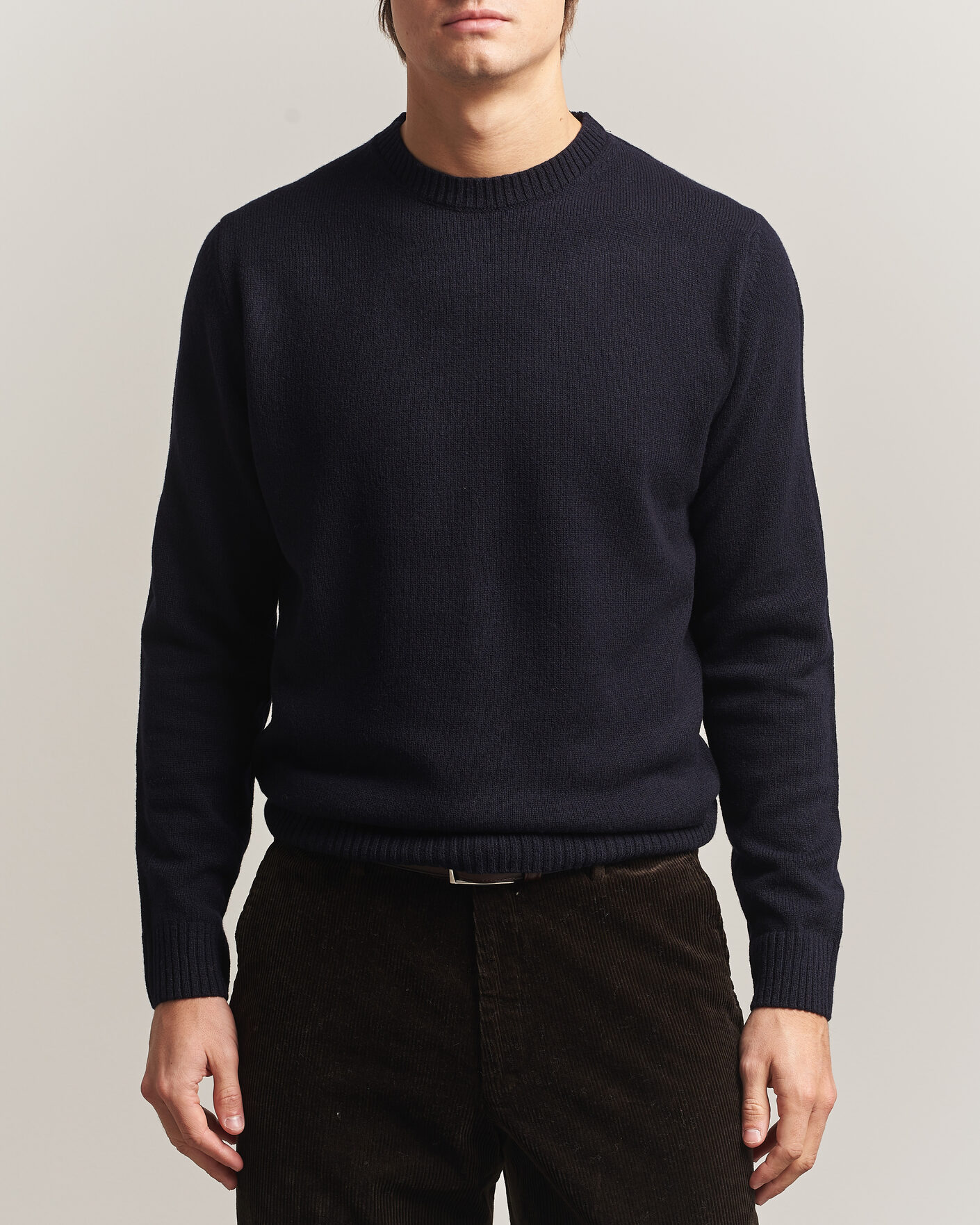 Men | Sweaters & Knitwear | Stenströms | Knitted Lambswool Crew Neck Dark Navy