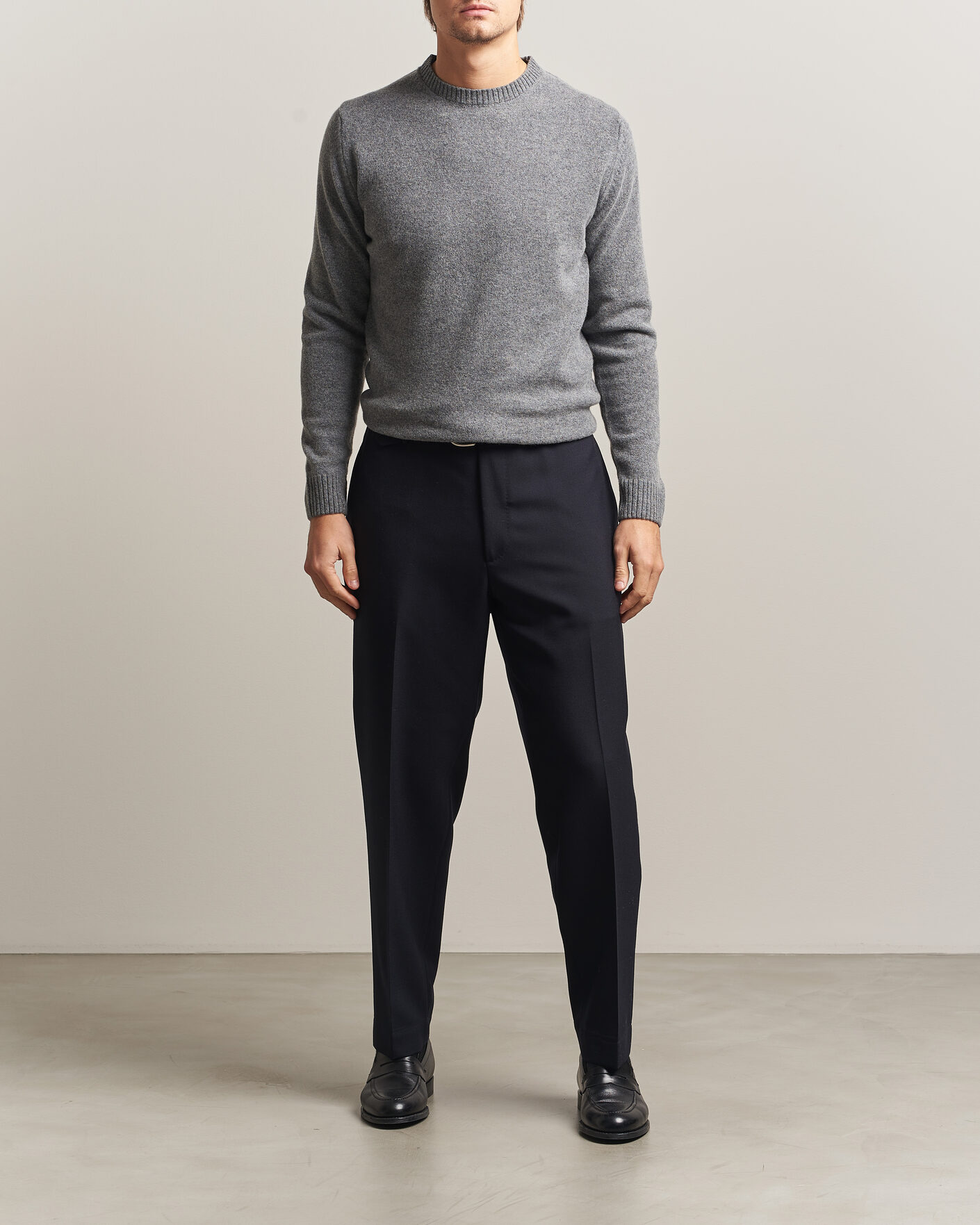 Men | Sweaters & Knitwear | Stenströms | Knitted Lambswool Crew Neck Mid Grey Melange
