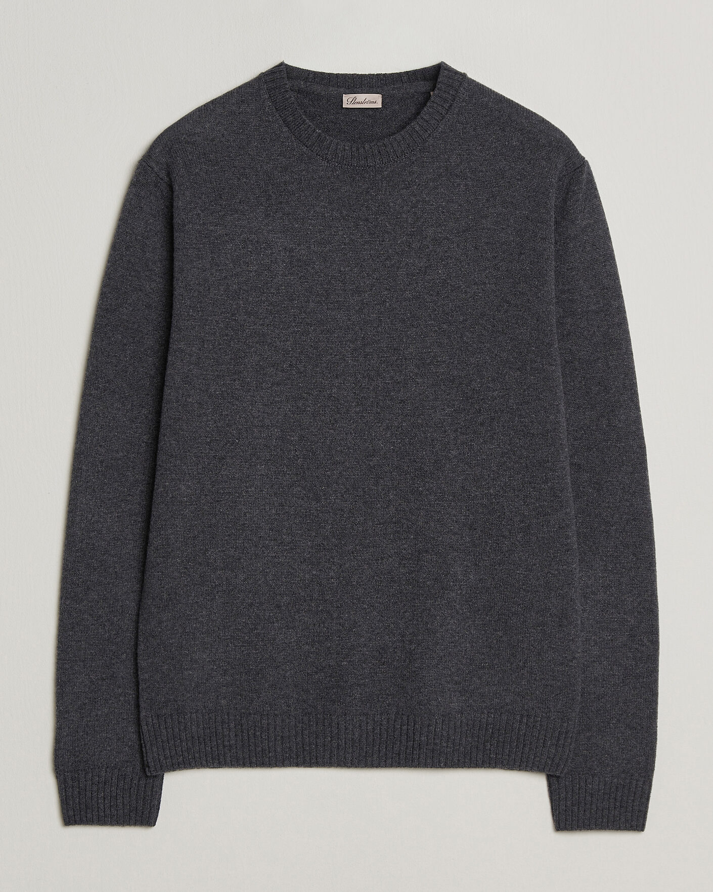 Men | Sweaters & Knitwear | Stenströms | Knitted Lambswool Crew Neck Dark Grey Melange