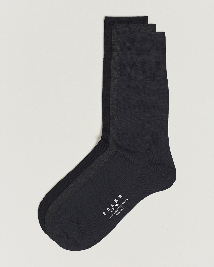 Men | Socks | Falke | 3-Pack Airport Socks Dark Navy/Black/Anthracite