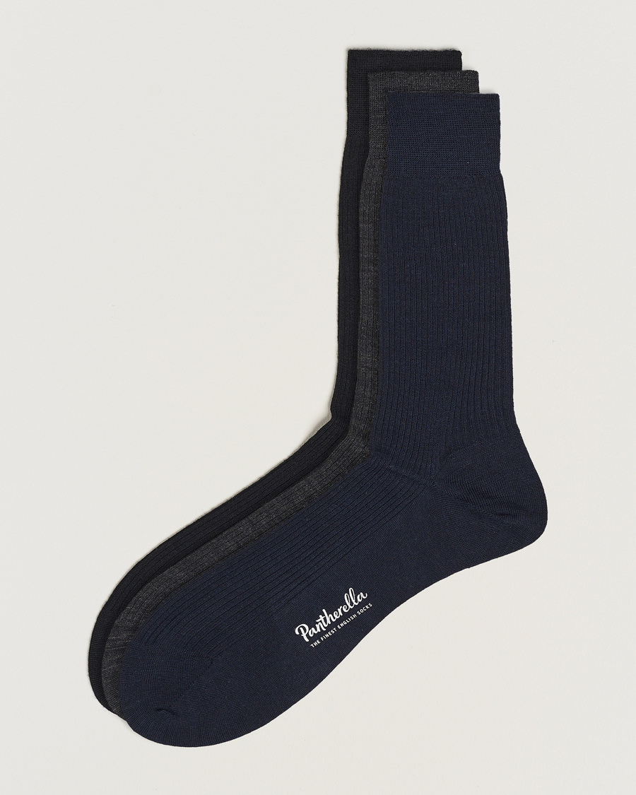 Men | Socks | Pantherella | 3-Pack Naish Merino/Nylon Sock Navy/Black/Charcoal
