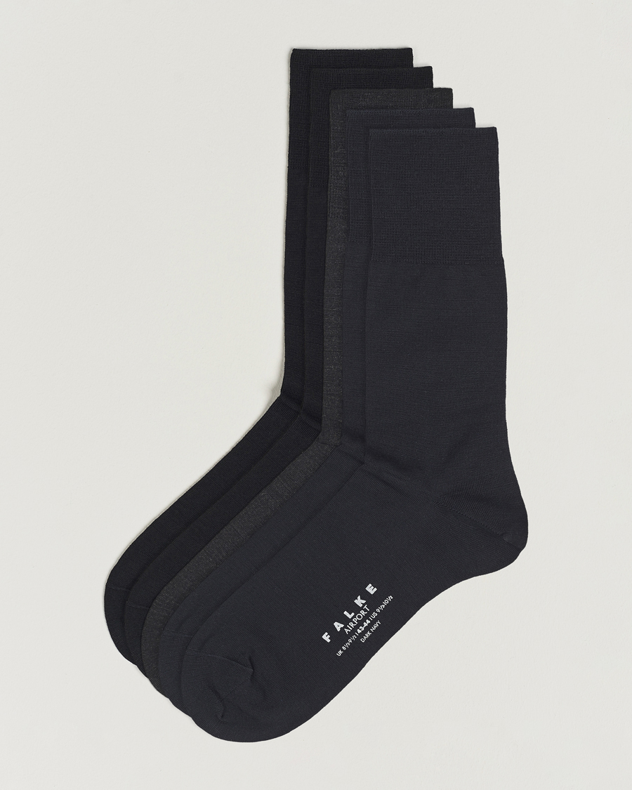 Men | Underwear & Socks | Falke | 5-Pack Airport Socks Black/Dark Navy/Anthracite Melange