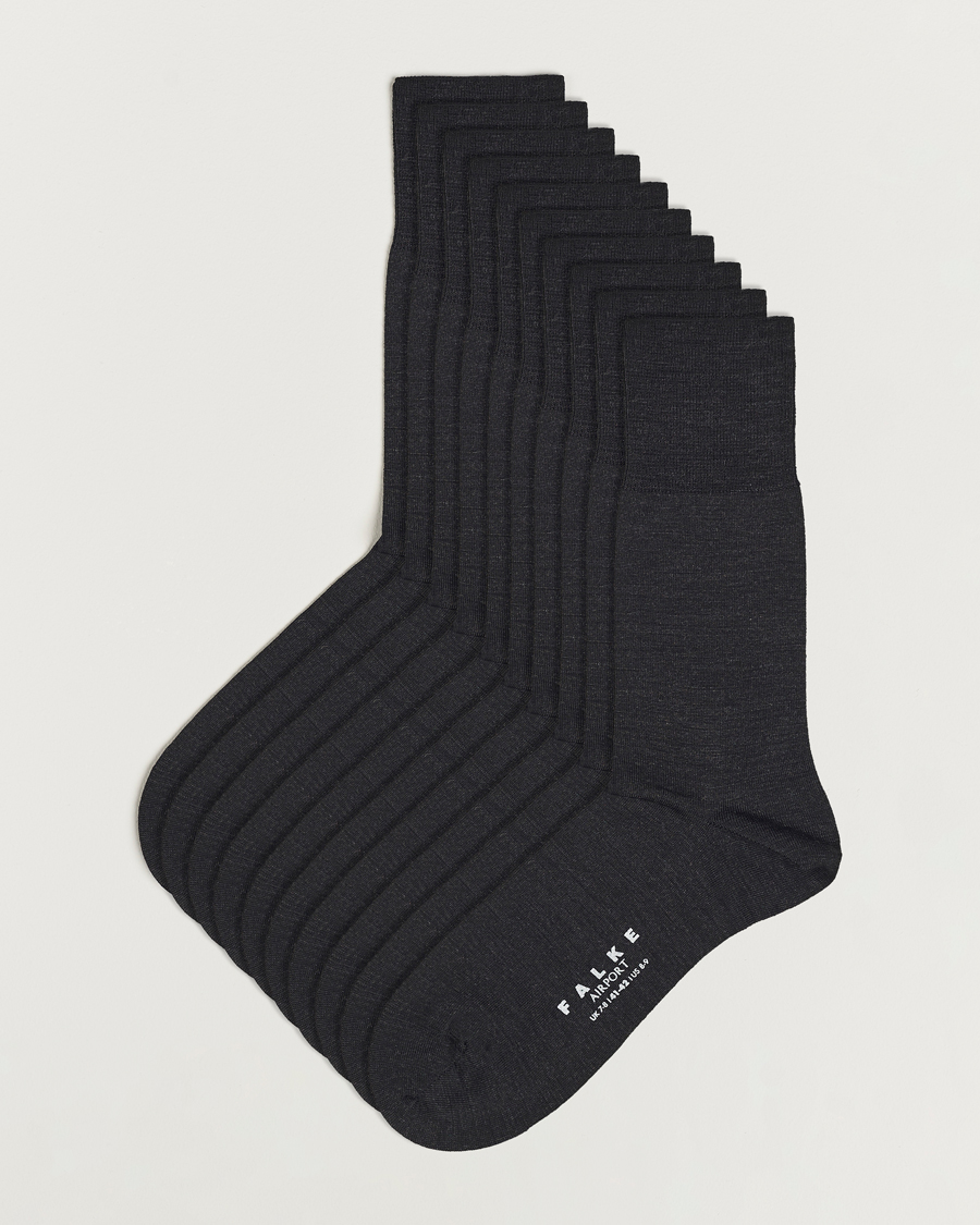 Men | Underwear & Socks | Falke | 10-Pack Airport Socks Anthracite Melange
