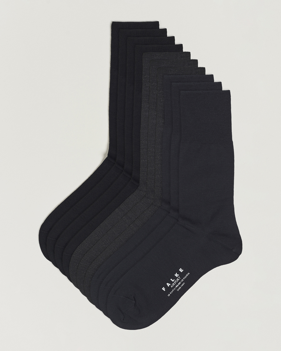Men | Everyday Socks | Falke | 10-Pack Airport Socks Black/Dark Navy/Anthracite Melange