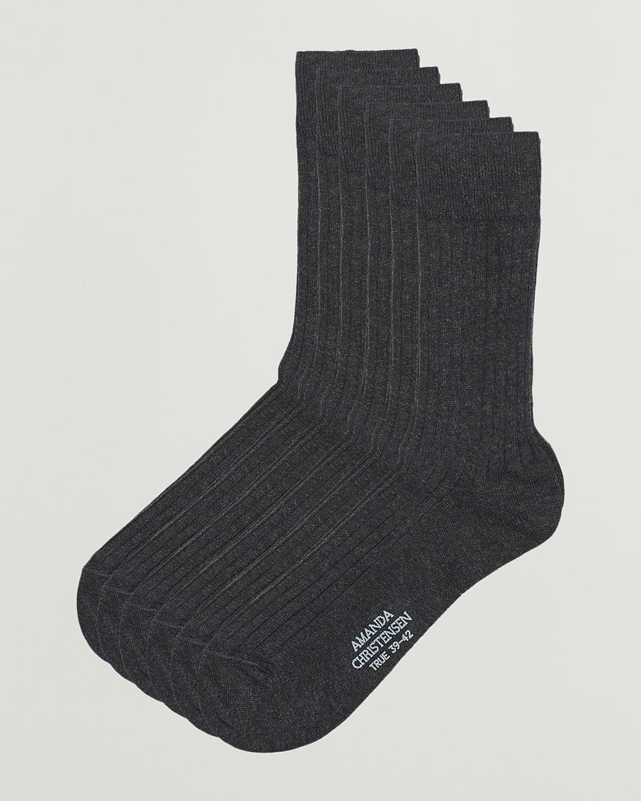 Men | Underwear & Socks | Amanda Christensen | 6-Pack True Cotton Ribbed Socks Antracite Melange