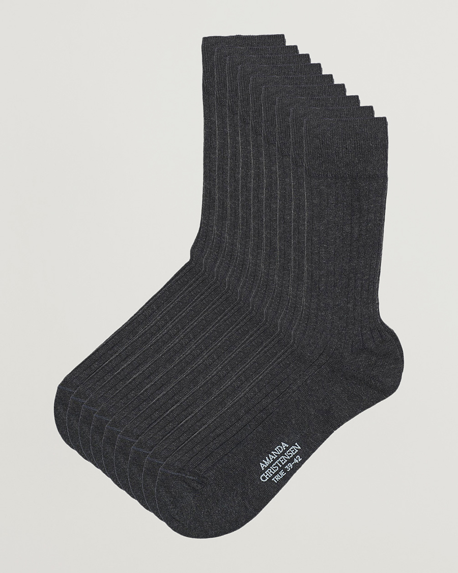 Men |  | Amanda Christensen | 9-Pack True Cotton Ribbed Socks Antracite Melange