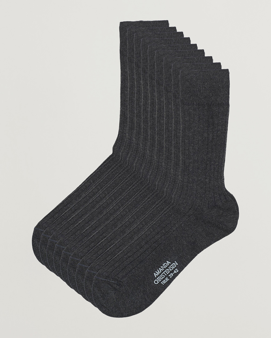 Men | Underwear & Socks | Amanda Christensen | 9-Pack True Cotton Ribbed Socks Antracite Melange