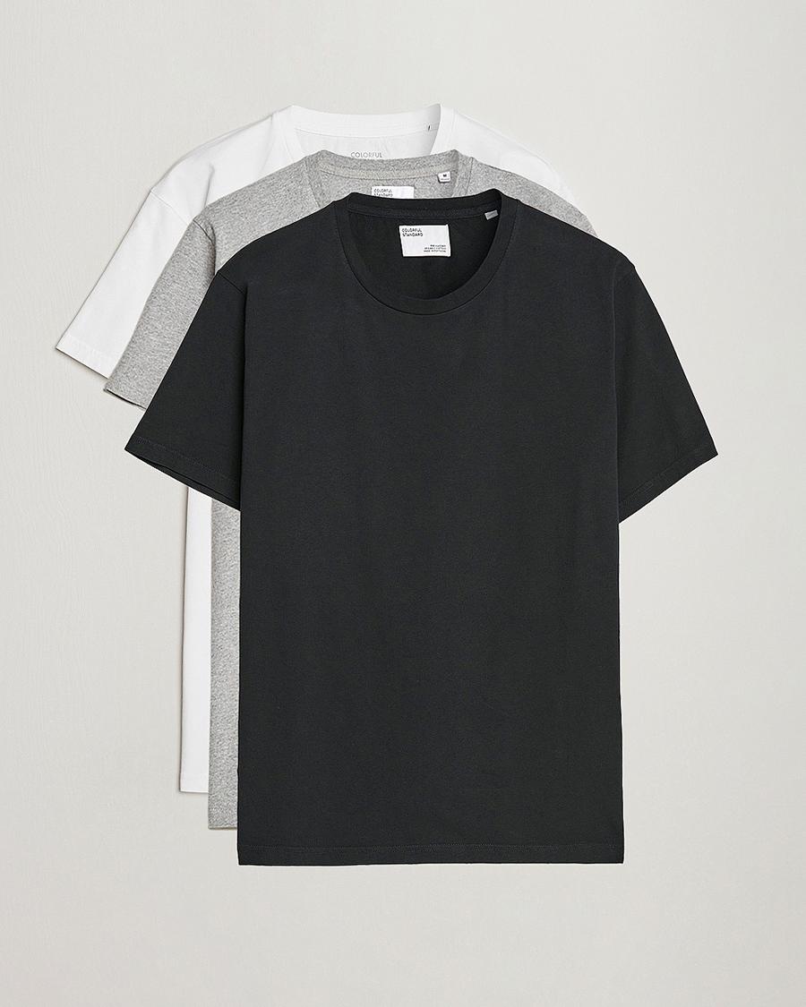 Men | Wardrobe basics | Colorful Standard | 3-Pack Classic Organic T-Shirt Optical White/Heather Grey/Deep Black
