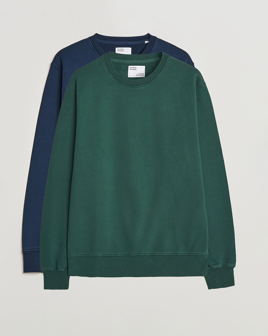 Men | Sweaters & Knitwear | Colorful Standard | 2-Pack Classic Organic Crew Neck Sweat Navy Blue/Emerald Green
