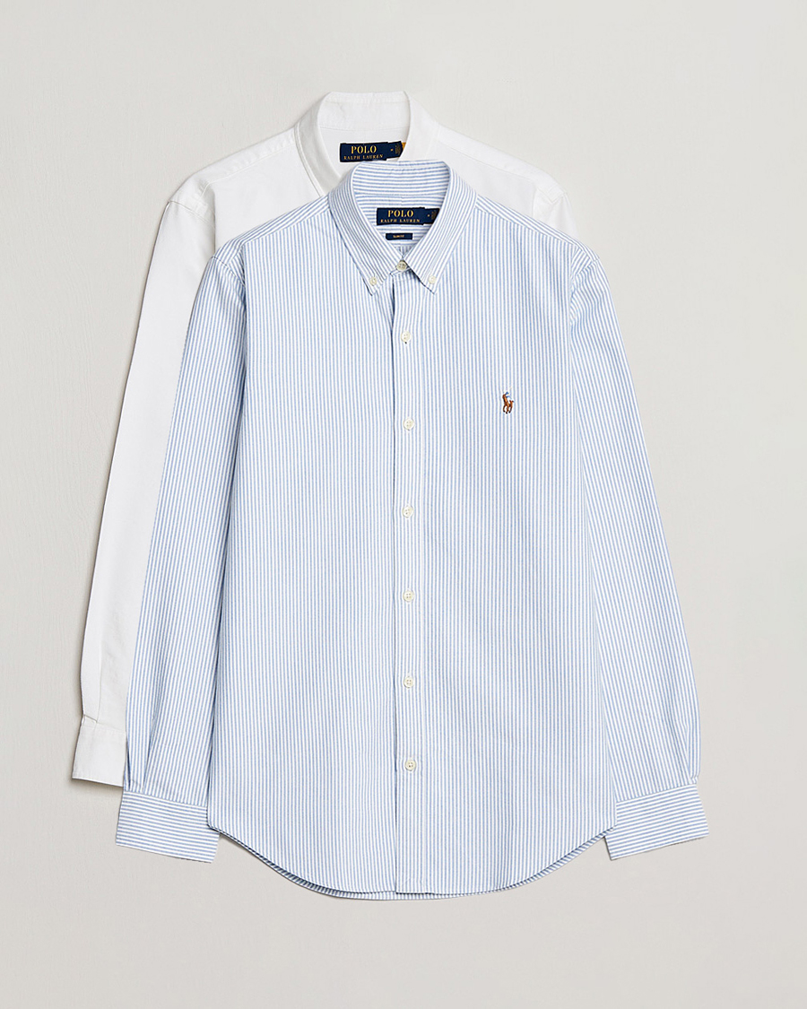 Men | Shirts | Polo Ralph Lauren | 2-Pack Slim Fit Shirt Oxford White/Stripes Blue