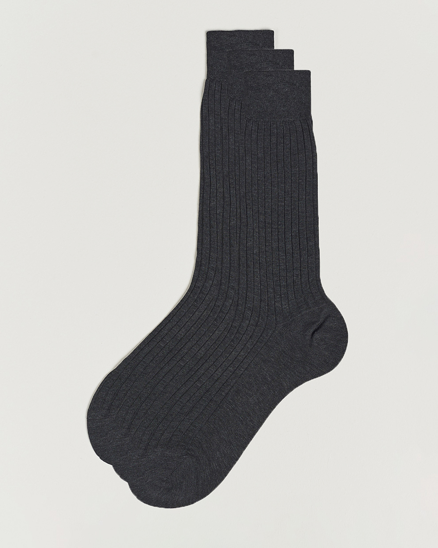 Men | Underwear & Socks | Bresciani | 3-pack Cotton Ribbed Short Socks Grey Melange