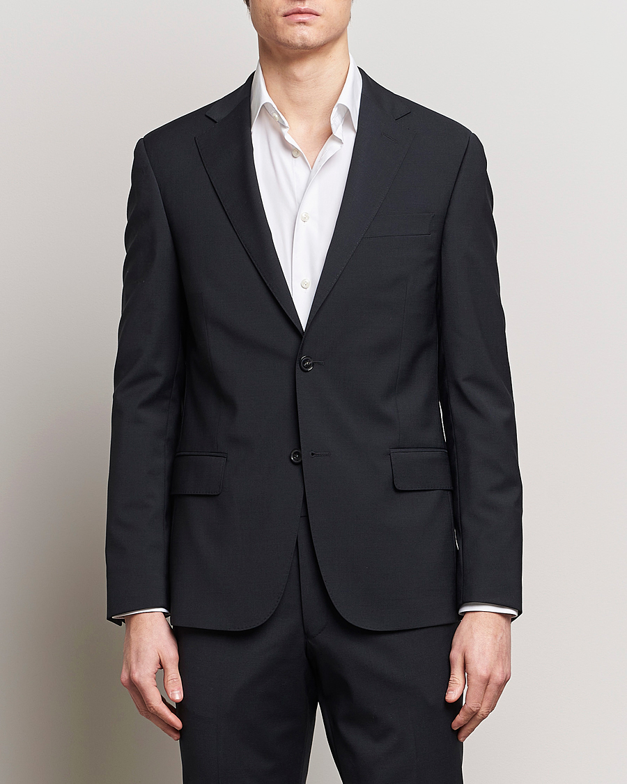 Men | Business & Beyond | Oscar Jacobson | Edmund Wool Stretch Suit Black