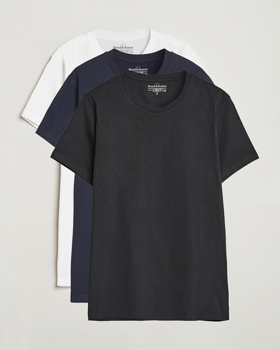 Men | T-Shirts | Bread & Boxers | 3-pack Crew Neck Regular T-Shirt White/Black/Dark Navy