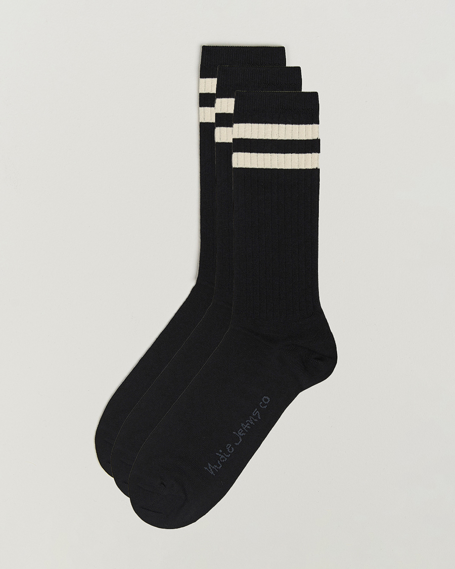 Men | Underwear & Socks | Nudie Jeans | 3-pack Amundsson Tennis Socks Black/White