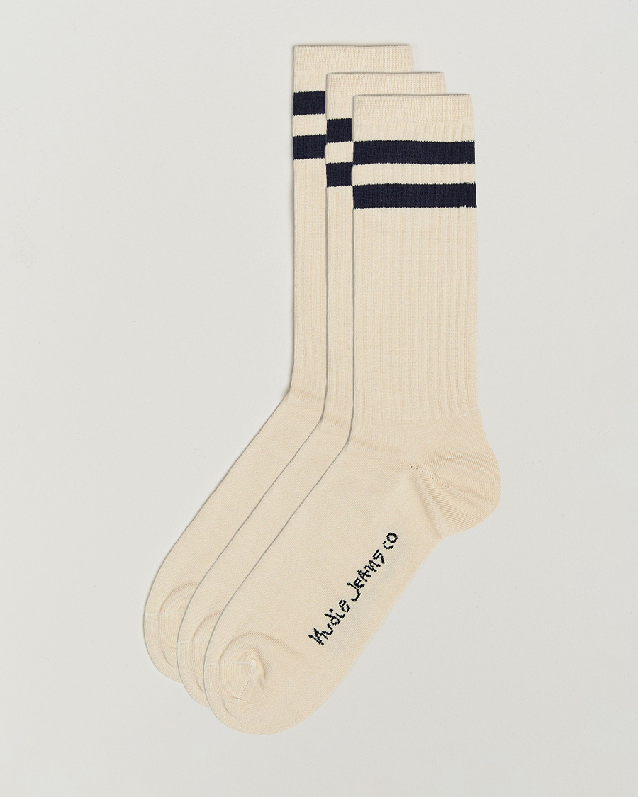 Men | Underwear & Socks | Nudie Jeans | 3-pack Amundsson Tennis Socks Off White/Navy