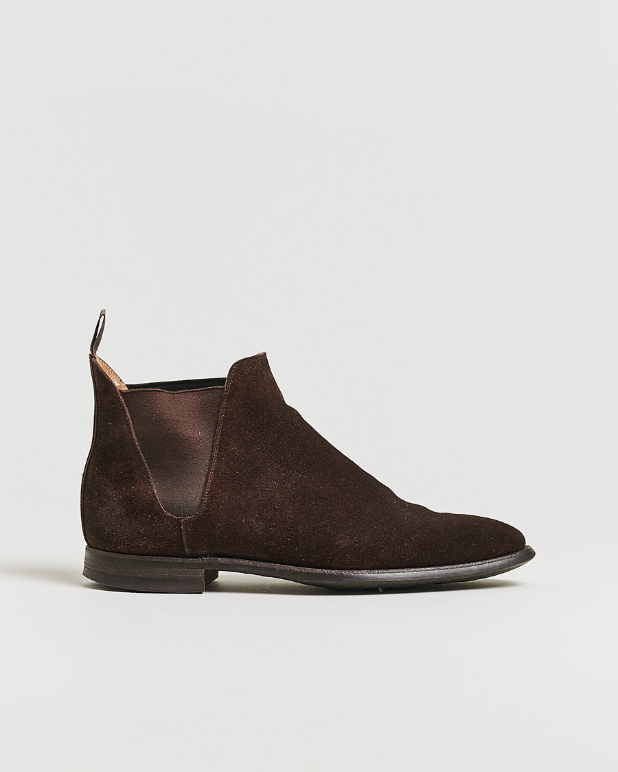Men | Crockett & Jones Chelsea 8 Boot Dark Brown Suede | Pre-owned | Crockett & Jones Chelsea 8 Boot Dark Brown Suede
