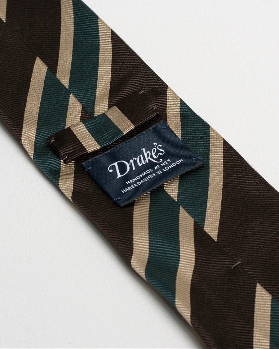 Herr | Pre-owned Accessoarer | Pre-owned | Drake's Silk Stripe Handrolled  8 cm Tie Brown