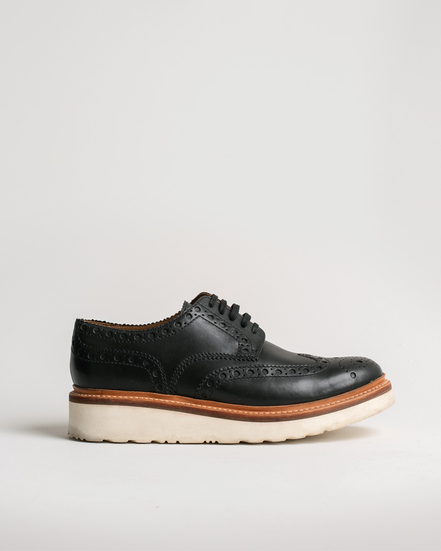 Men | Grenson Archie Brogue Derby Wedge Sole Black Calf | Pre-owned | Grenson Archie Brogue Derby Wedge Sole Black Calf