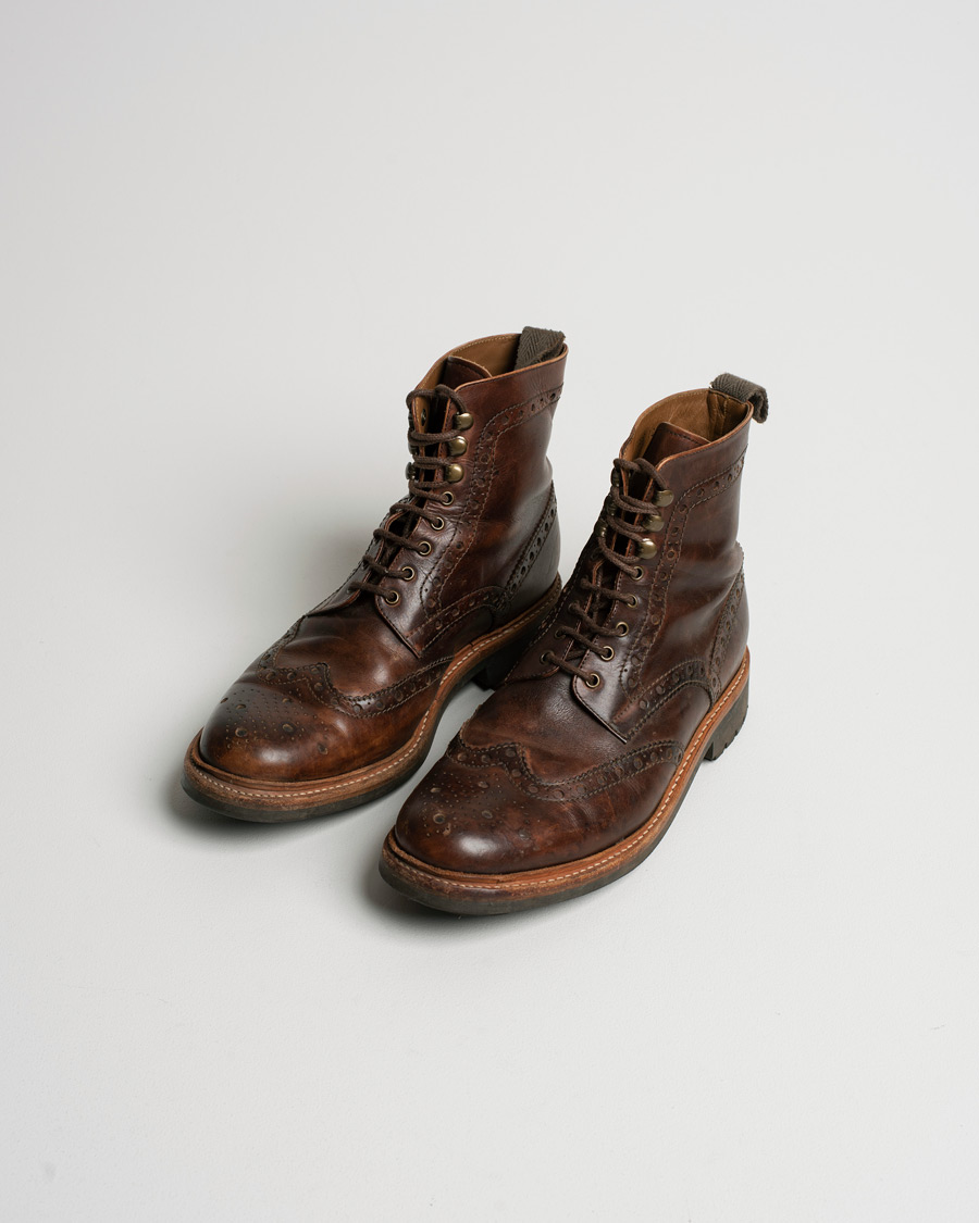 Men | Grenson Fred Brogue Boot Commando Sole Brown Calf | Pre-owned | Grenson Fred Brogue Boot Commando Sole Brown Calf