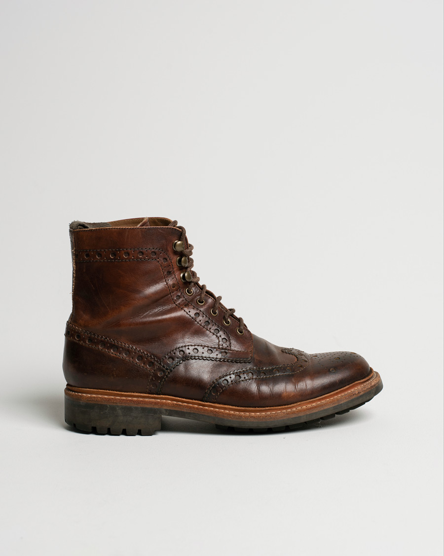 Men | Grenson Fred Brogue Boot Commando Sole Brown Calf | Pre-owned | Grenson Fred Brogue Boot Commando Sole Brown Calf