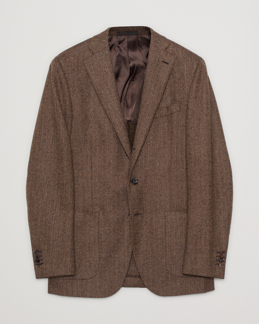 Men | Caruso Herringbone Wool Cashmere Blazer Brown 50 | Pre-owned | Caruso Herringbone Wool Cashmere Blazer Brown 50