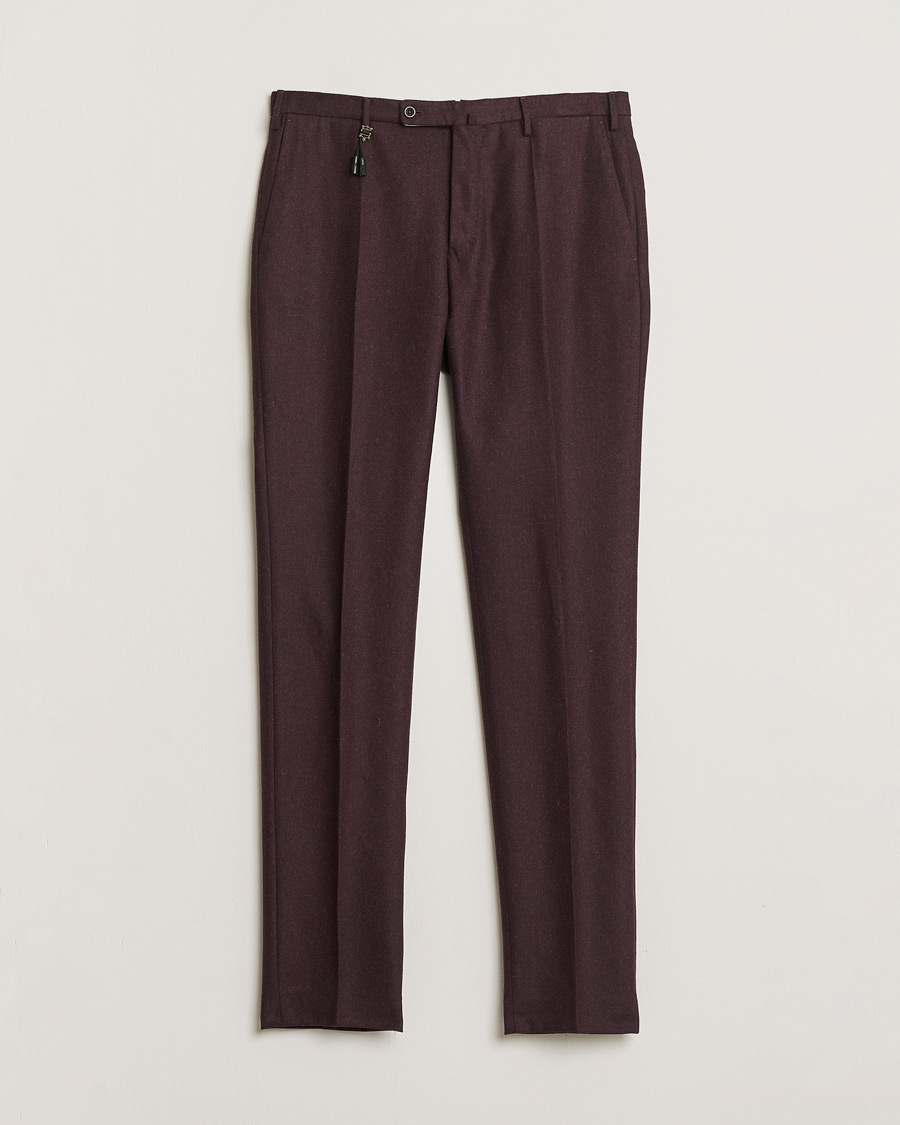 Incotex Slim Fit Super 100's Wool Flannel Trousers Burgundy 48 at