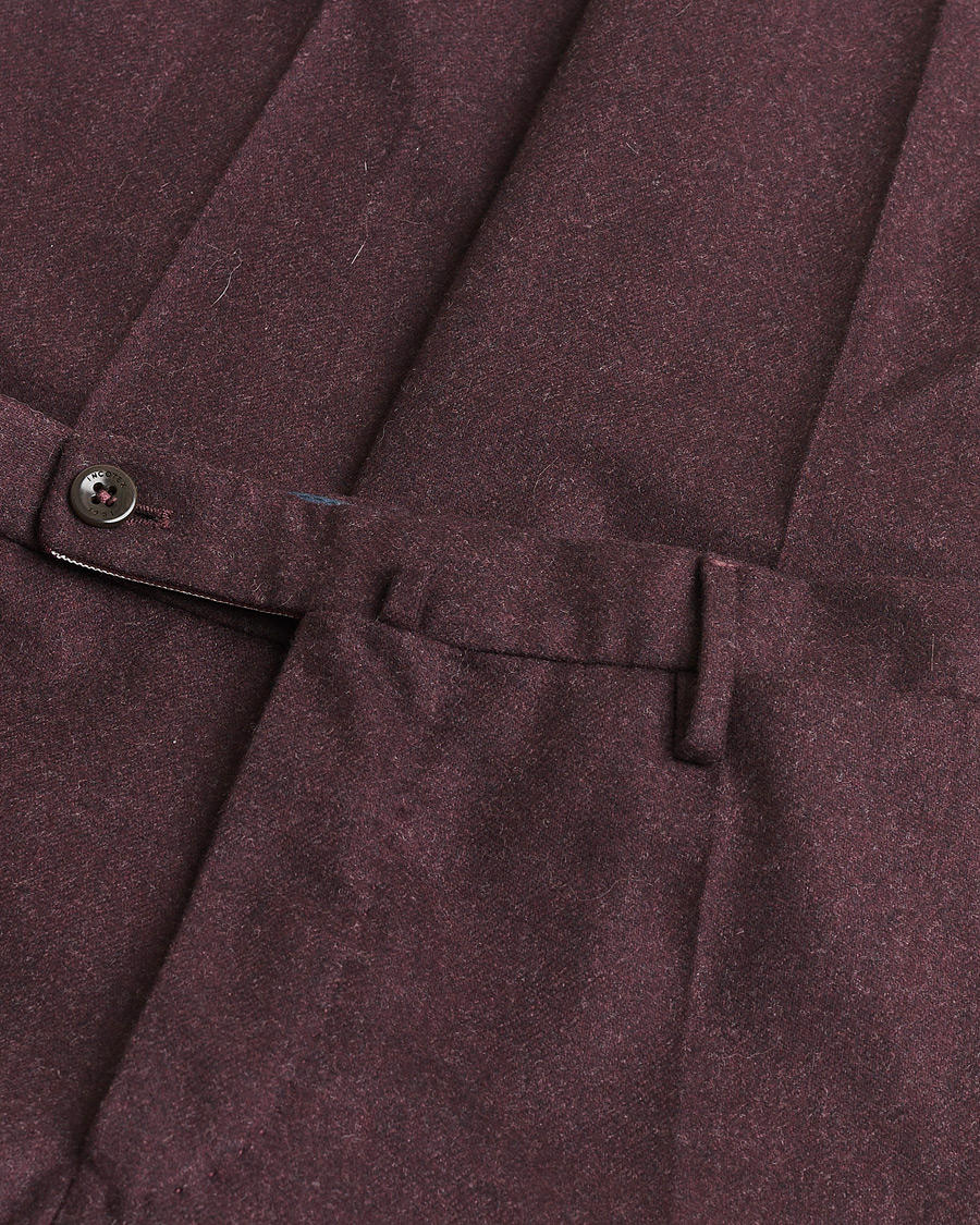 Incotex Slim Fit Super 100's Wool Flannel Trousers Burgundy 48 at