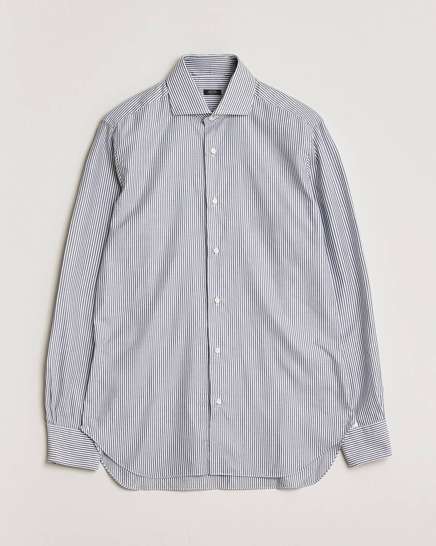 BARBA NAPOLI ストライプ プルオーバーシャツ 背面ギャザー 40 Barba Napoli Cutaway Shirt Blue Striped 40 - M at CareOfCarl.com