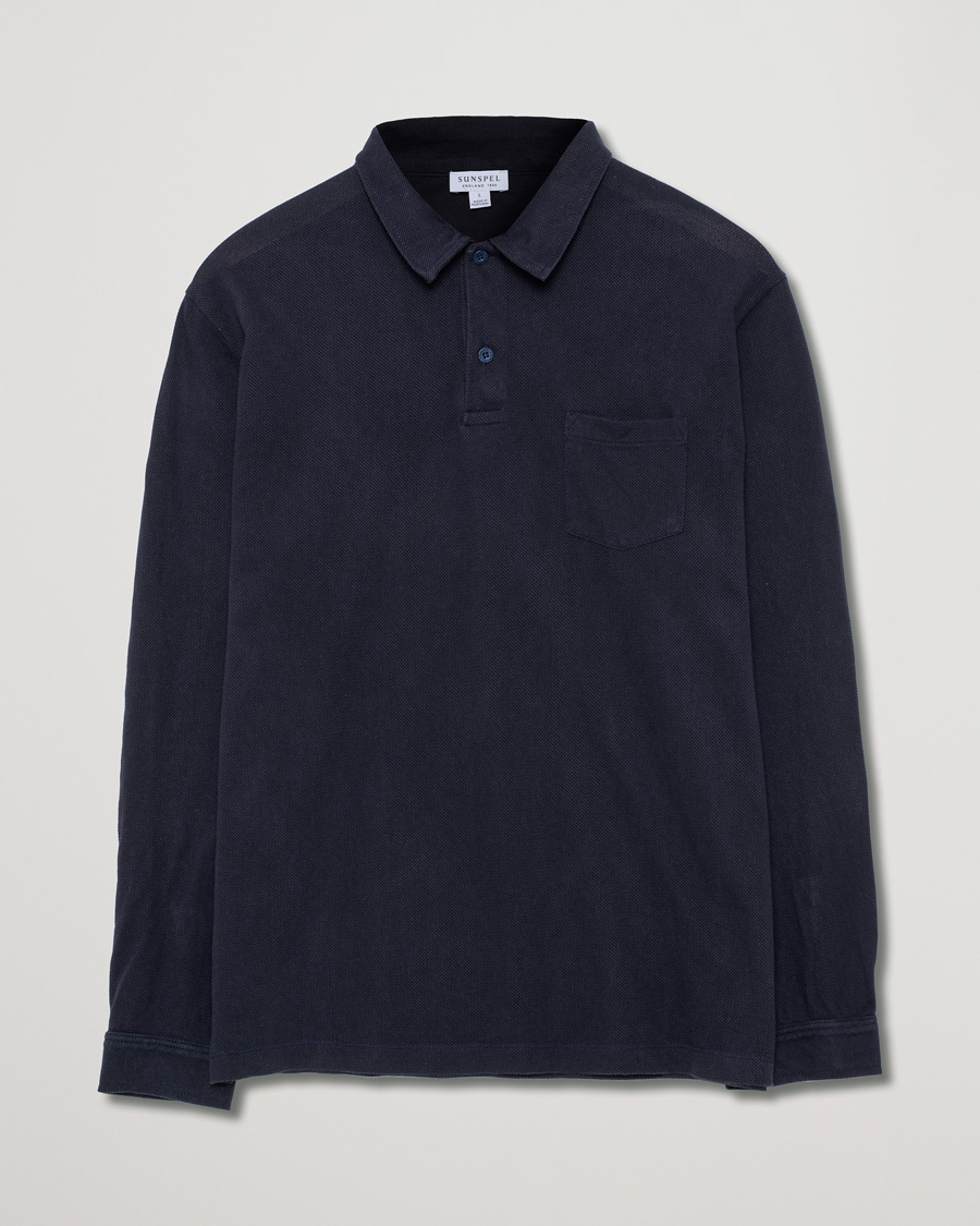 Men | Sweaters & Knitwear | Pre-owned | Sunspel Riviera Long Sleve Polo Navy