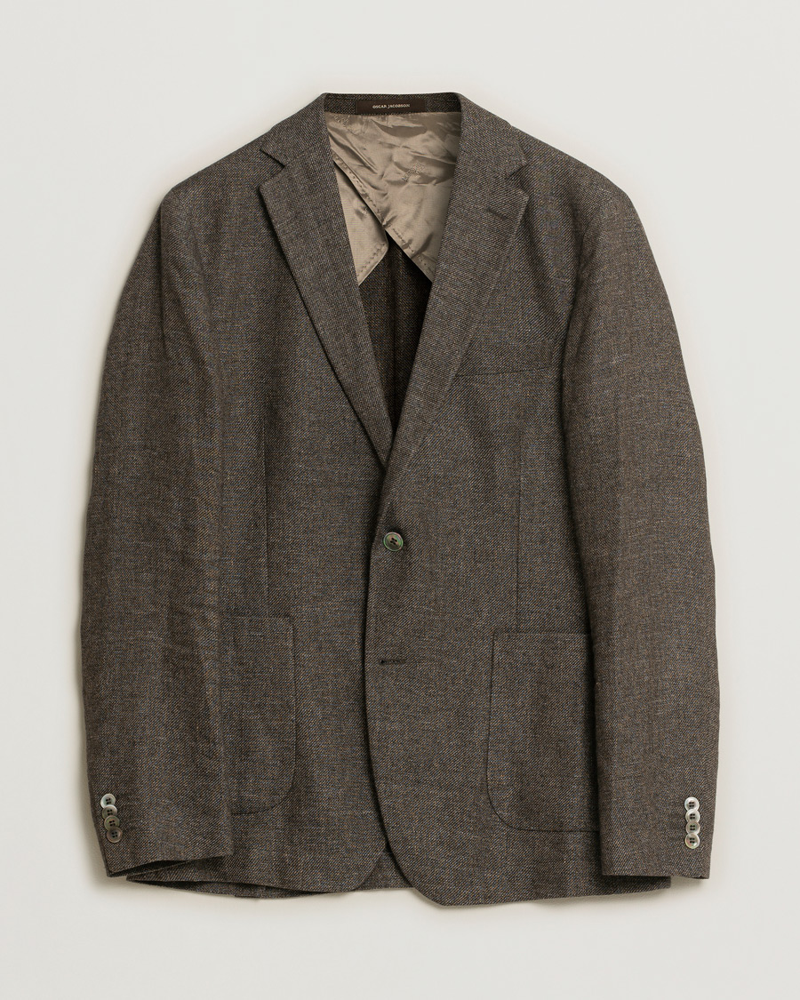 Men | Oscar Jacobson Einar Linen/Wool Patch Pocket Blazer Brown 52 | Pre-owned | Oscar Jacobson Einar Linen/Wool Patch Pocket Blazer Brown 52