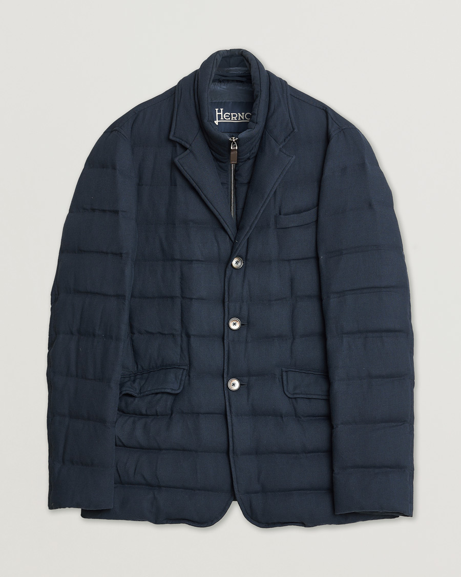 Men | Herno Flannel Down Jacket Navy 52 | Pre-owned | Herno Flannel Down Jacket Navy 52
