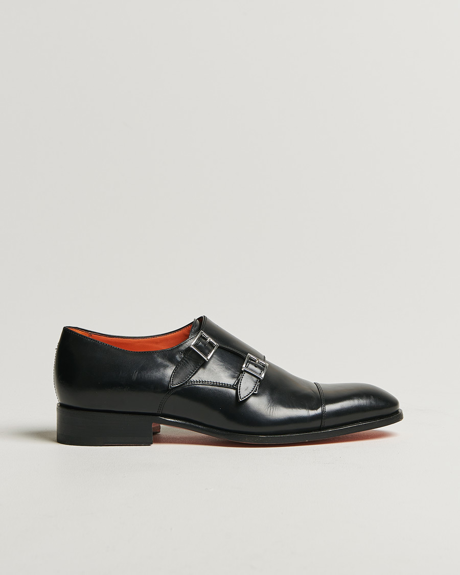 Men | Santoni Blake Double Monk Black Calf | Pre-owned | Santoni Blake Double Monk Black Calf