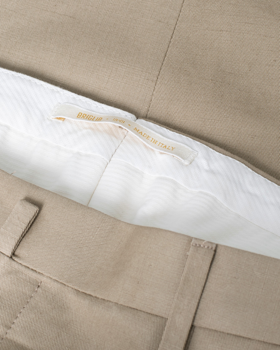 Men | Trousers | Pre-owned | Briglia 1949 Easy Fit Pleated Linen/Cotton Trousers Beige