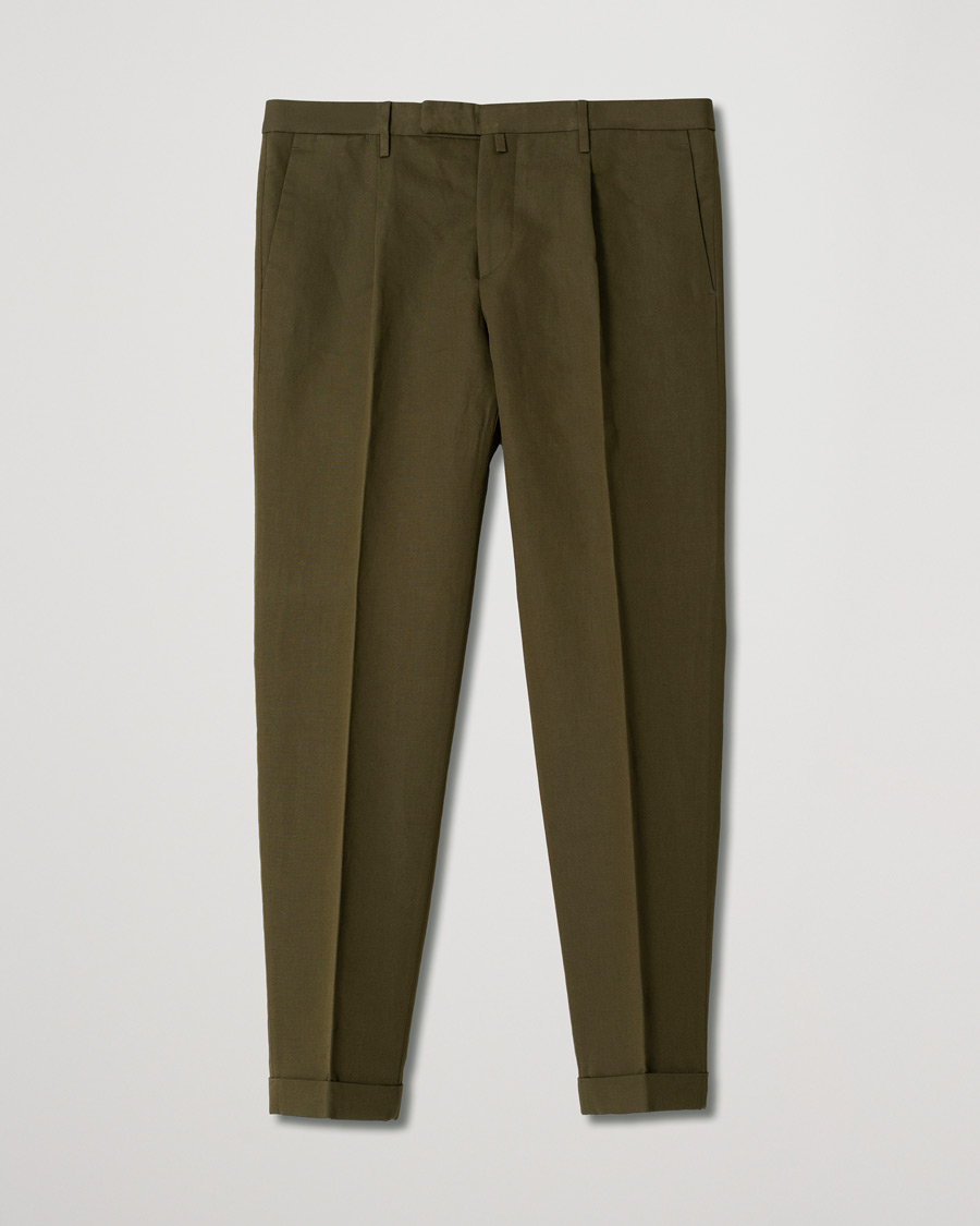 Men | Trousers | Pre-owned | Briglia 1949 Easy Fit Pleated Linen/Cotton Trousers Olive