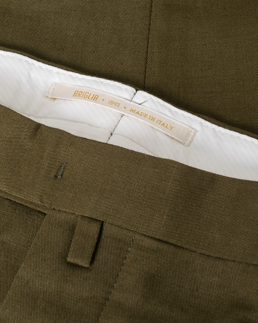 Men | Trousers | Pre-owned | Briglia 1949 Easy Fit Pleated Linen/Cotton Trousers Olive