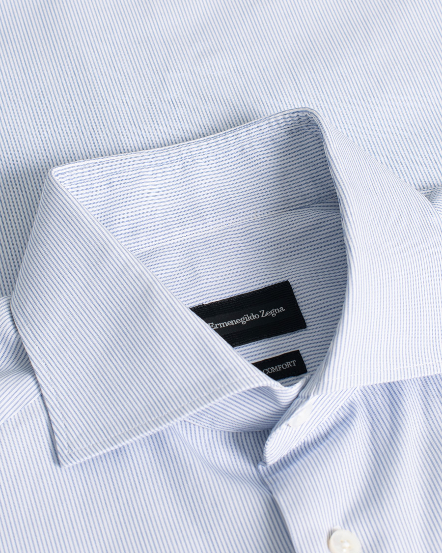 Men | Shirts | Pre-owned | Ermenegildo Zegna Striped Slim Fit Cotton Shirt Blue 38 - S