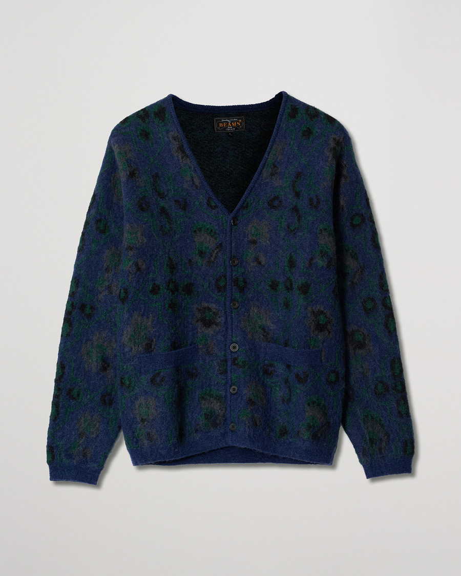 Men | Sweaters & Knitwear | Pre-owned | BEAMS PLUS Botanical Jacquard Cardigan Navy
