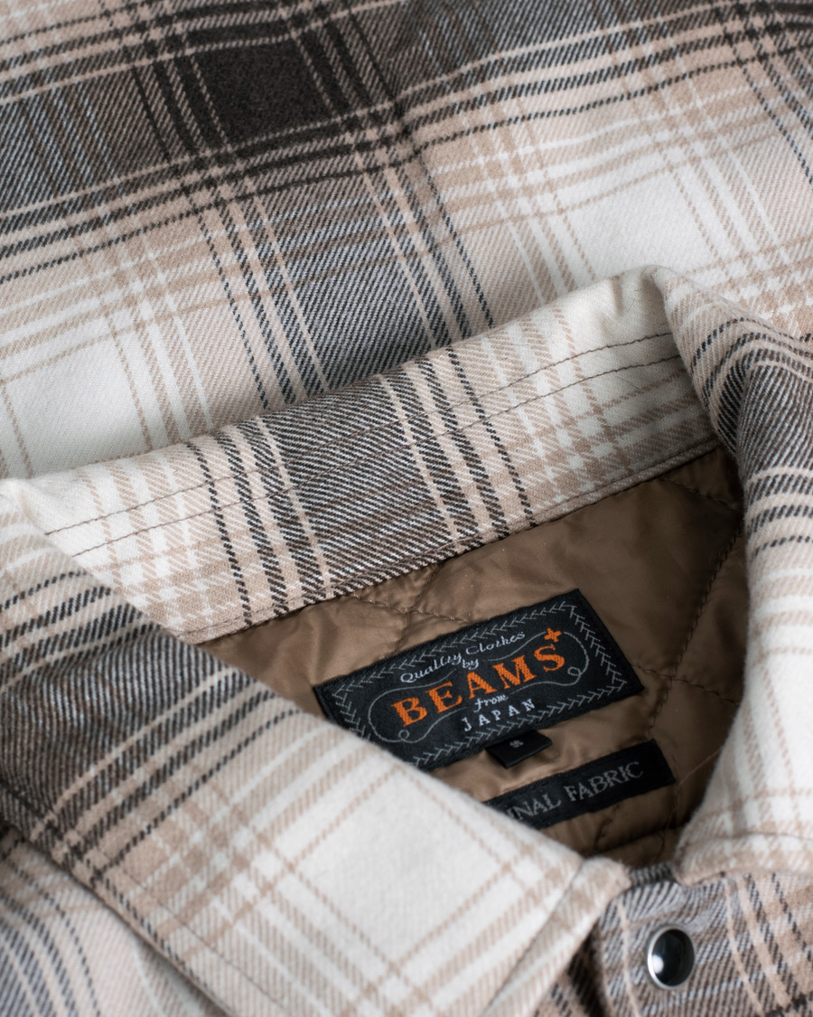 Men | Coats & Jackets | Pre-owned | BEAMS PLUS Quilted Open Collar Jacket Brown Check