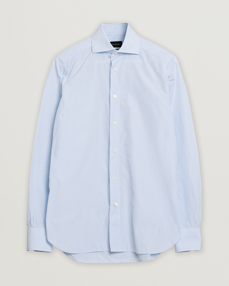 Ermenegildo Zegna Slim Fit Trofeo Striped Cotton Shirt Light Blue