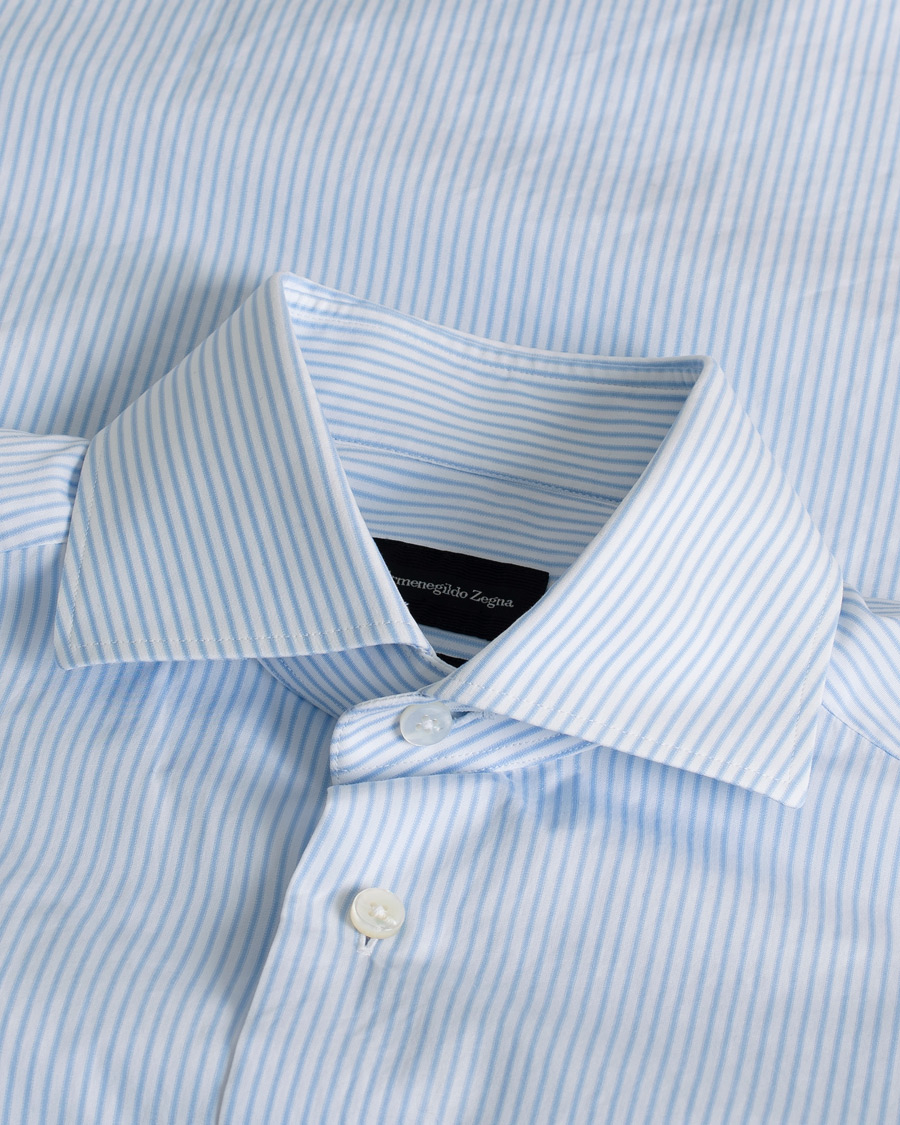 Men | Ermenegildo Zegna Slim Fit Trofeo Striped Cotton Shirt Light Blue 38 - S | Pre-owned | Ermenegildo Zegna Slim Fit Trofeo Striped Cotton Shirt Light Blue 38 - S