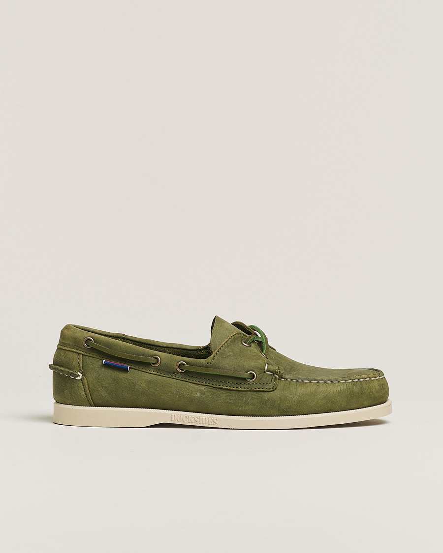Men | Sebago Docksides Nubuck Boat Shoe Green Military | Pre-owned | Sebago Docksides Nubuck Boat Shoe Green Military