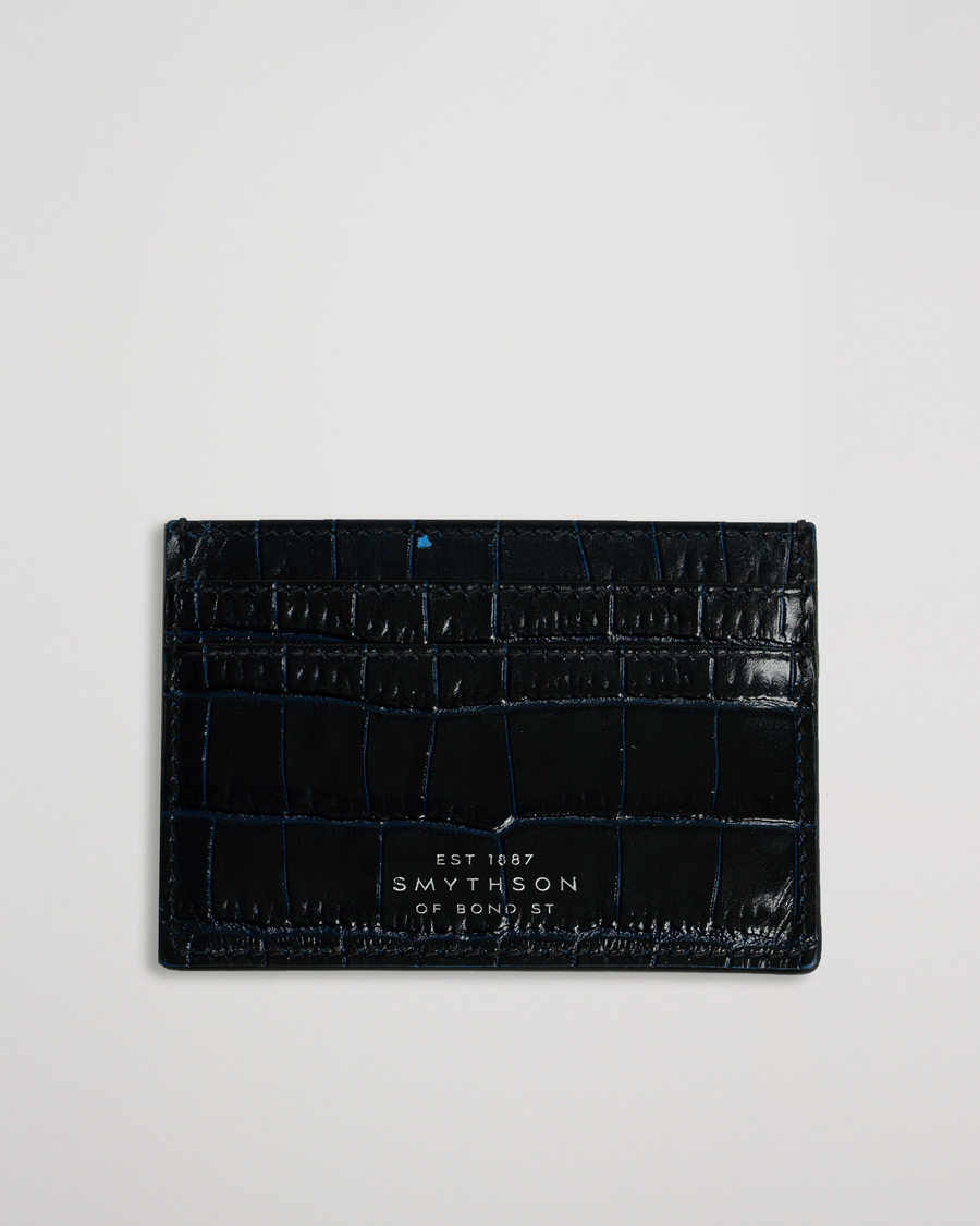 Men | Smythson Mara Flat Card Holder Navy | Pre-owned | Smythson Mara Flat Card Holder Navy